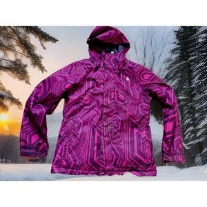 Volcom Snowboard Jacket Womens XS Purple Good Geometric Hooded Ski Coat